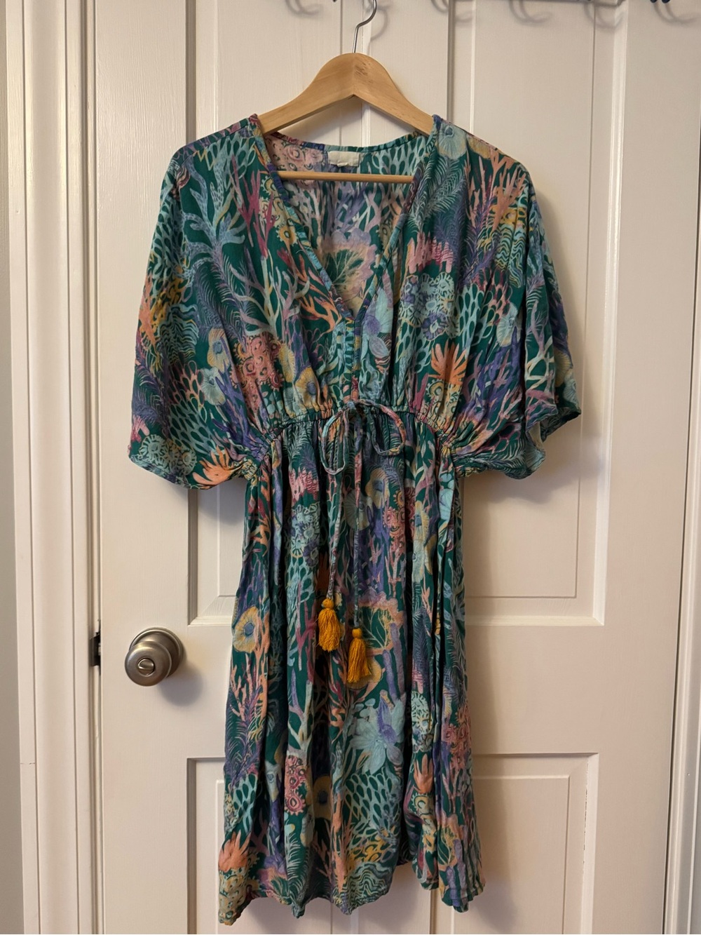World Market Beautiful Multicolor Floral Mini Kaftan Dress
